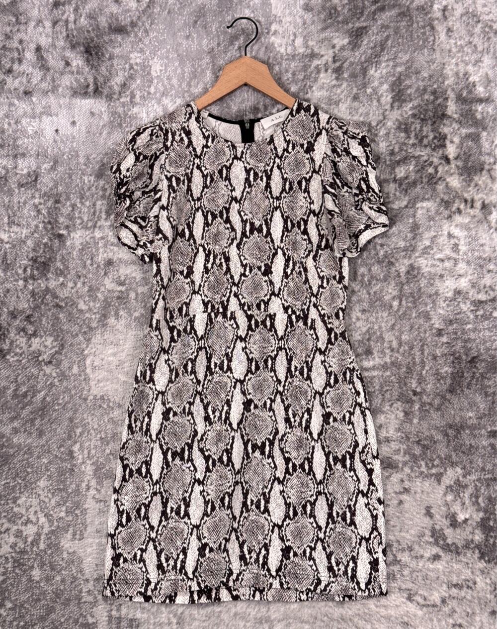 A.L.C. Dress 4 Womens Gray Boa Snakeskin Puff Sleeve Mini